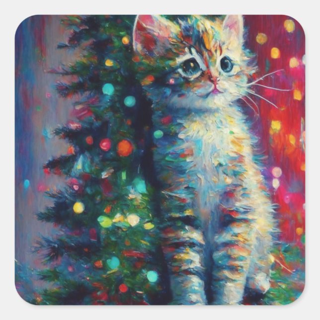 Sticker Carré Joli Noël Kitten (Devant)