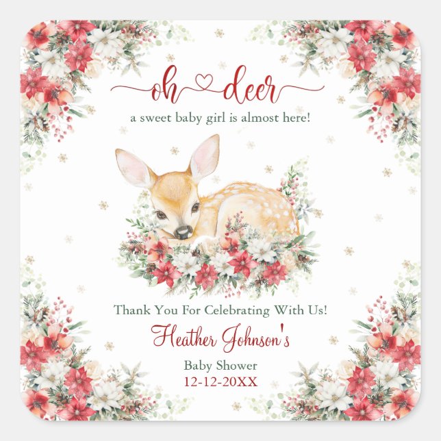 Sticker Carré Joli Noël Oh Deer Baby shower (Devant)