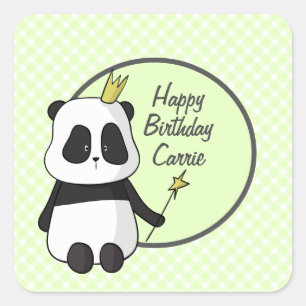 Sticker Carré Joli Panda d'anniversaire