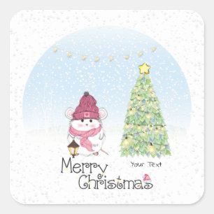 Sticker Carré Joli petit hamster Joyeux Noël