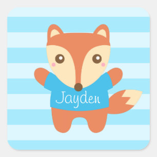 Sticker Carré Joli petit renard en bleu, pour les enfants