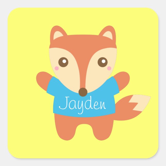 Sticker Carré Joli petit renard en bleu, pour les enfants (Devant)