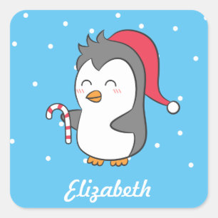 Sticker Carré Joli pingouin de Noël heureux pour les enfants ave