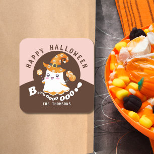 Sticker Carré Joli Pink Orange Halloween Boo-tiful Boo Ghost