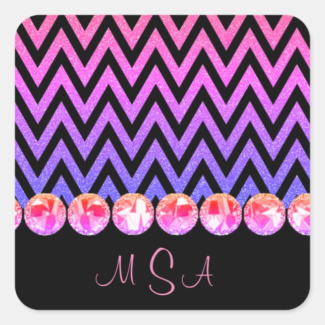 Sticker Carré Joli Pink Purple Bling Glam Chevron Monogramme (Devant)