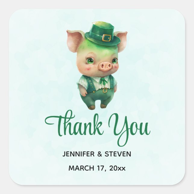 Sticker Carré Joli porc vert Fairytale en Merci soigné (Devant)