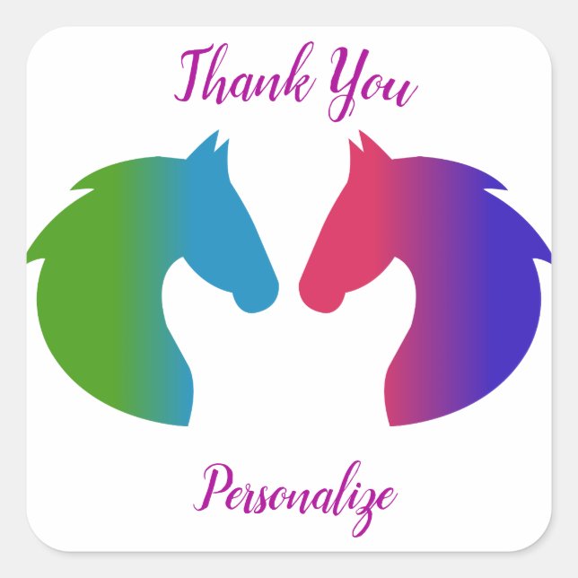 Sticker Carré Joli Rainbow Pastel Horse sur mesure (Devant)