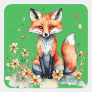 Sticker Carré Joli renard floral