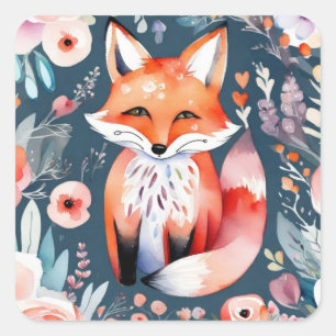 Sticker Carré Joli renard floral