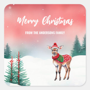 Sticker Carré Joli renne d'aquarelle Père Noël enfant de Noël