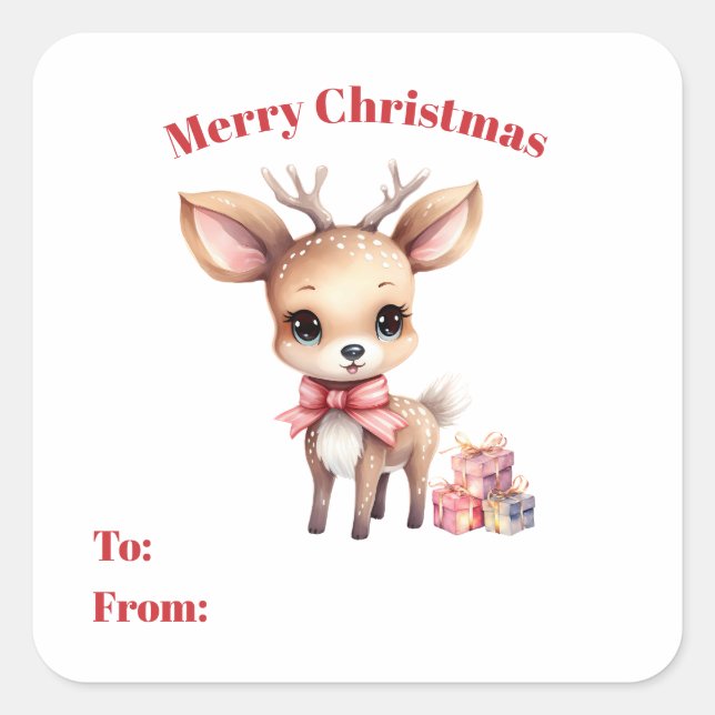 Sticker Carré Joli renne de Noël avec cadeaux de vacances (Devant)
