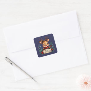 Sticker Carré Joli renne de Noël avec Holly et signe
