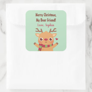 Sticker Carré Joli Renne, Joyeux Noël Mon Ami Cerf Pun