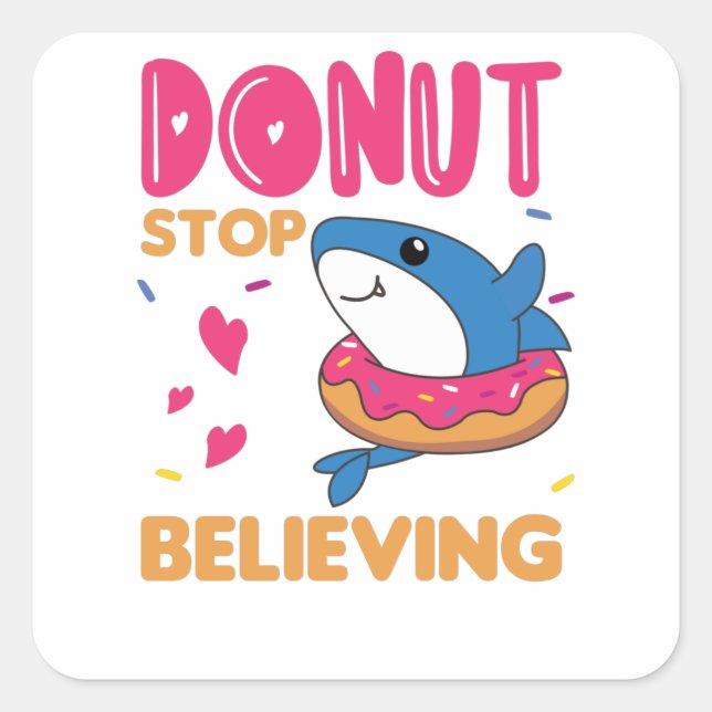 Sticker Carré Joli requin Animaux Drôle Dans Le Rose De Donut (Devant)