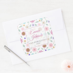 Sticker Carré Joli rose Fleurs Super Design rétro