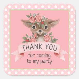Sticker Carré Joli rose Floral bois cerf Merci Favoriser