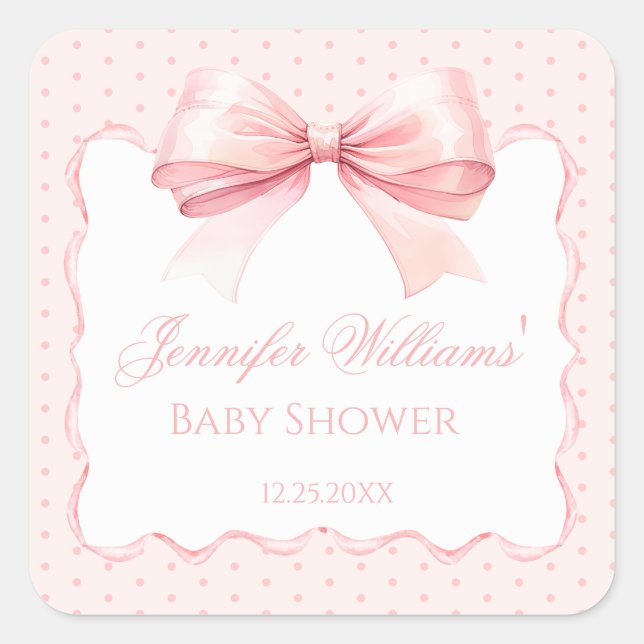 Sticker Carré Joli ruban rose arc boho bébé fille douche (Devant)