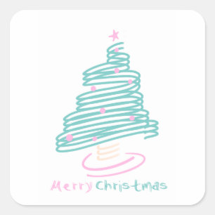 Sticker Carré Joli sapin de Noël rose vert Tourbillonnant