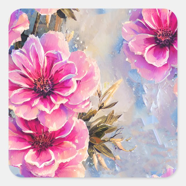 Sticker Carré Joli Shabby Chic Fleurs Roses Florales (Devant)