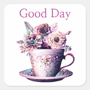 Sticker Carré Joli Shabby Chic Victorian Teacup Time