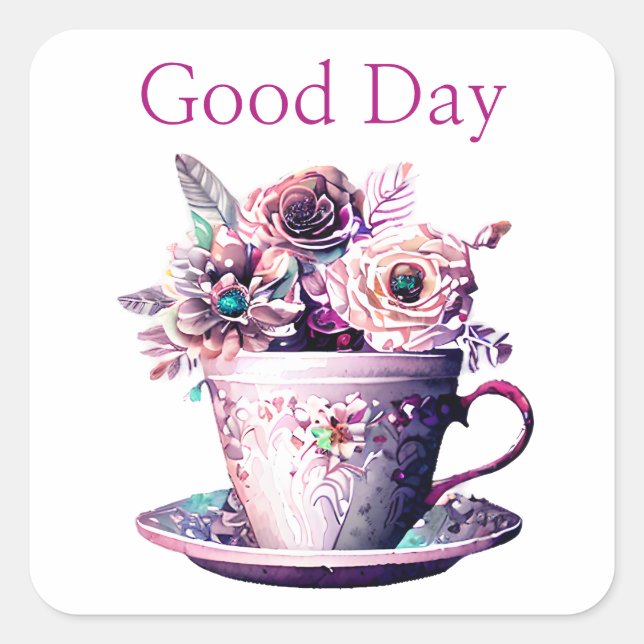 Sticker Carré Joli Shabby Chic Victorian Teacup Time (Devant)