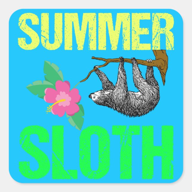 Sticker Carré Joli Summer Sloth Blue (Devant)
