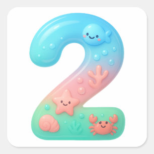 Sticker Carré Joli thème de dessin animé sous la mer numéro 2