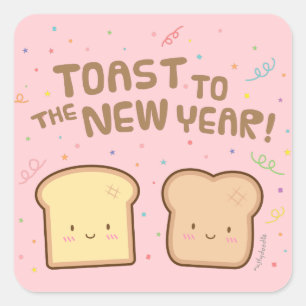 Sticker Carré Joli Toast au Confetti du Nouvel An