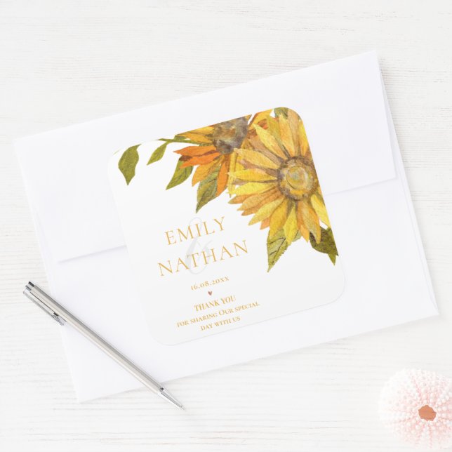 Sticker Carré Joli tournesol jaune Élégant Mariage floral (Enveloppe)
