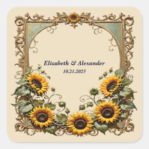 Sticker Carré Joli tournesol jaune mariage élégant 