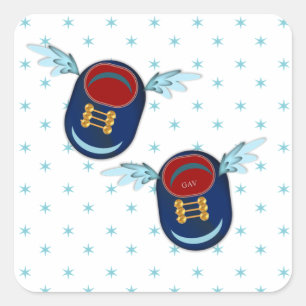 Sticker Carré Jolie aileron petites chaussures en bleu & rouge