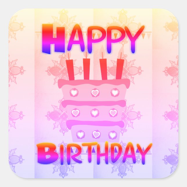 Sticker Carré Jolie Anniversaire Meilleurs voeux Couleurs (Devant)