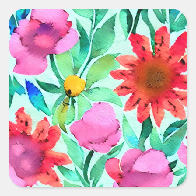 Sticker Carré Jolie aquarelle florale (Devant)