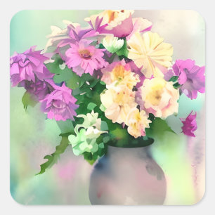 Sticker Carré Jolie aquarelle Flowers dans Vase