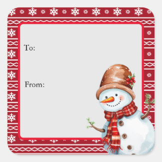 Sticker Carré Jolie Aquarelle Snowman À De Noël