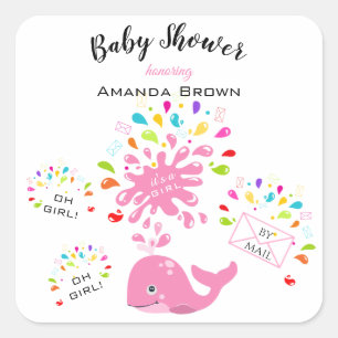 Sticker Carré Jolie baleine rose Fille colorée Baby shower par l