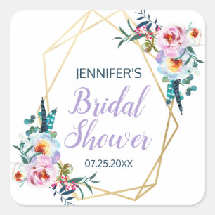 Sticker Carré Jolie douche de mariée florale boho lavande
