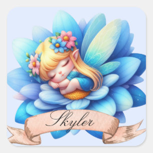 Sticker Carré Jolie Fée Endormie Rêves Suaves Floraux Fantaisist
