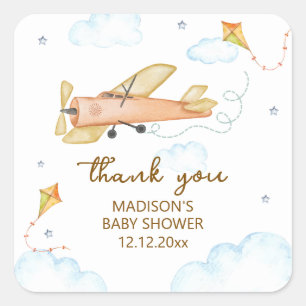 Sticker Carré Jolie Fête de Naissance d'Avion Vintage Aviateur