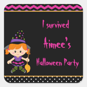 Sticker Carré Jolie fête d'Halloween sorcière fille Halloween