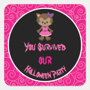 Sticker Carré Jolie Fête d'Halloween Werewolf Girl