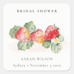 Sticker Carré Jolie feuille de fraise rouge pour Baby Shower
