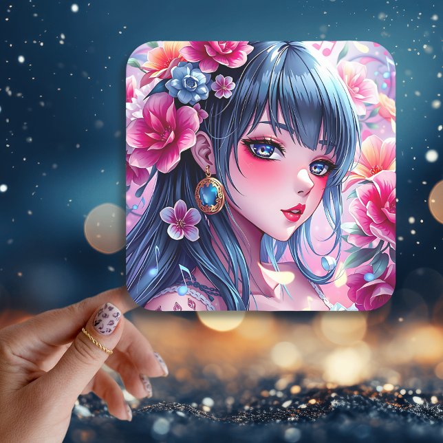 Sticker Carré Jolie fille Anime aux yeux bleus (Créateur téléchargé)