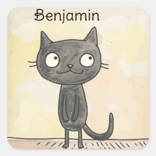 Sticker Carré Jolie jolie chatte Whimsical Cartoon noir
