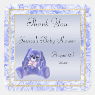 Sticker Carré Jolie Lapin Bleu Merci Baby Shower