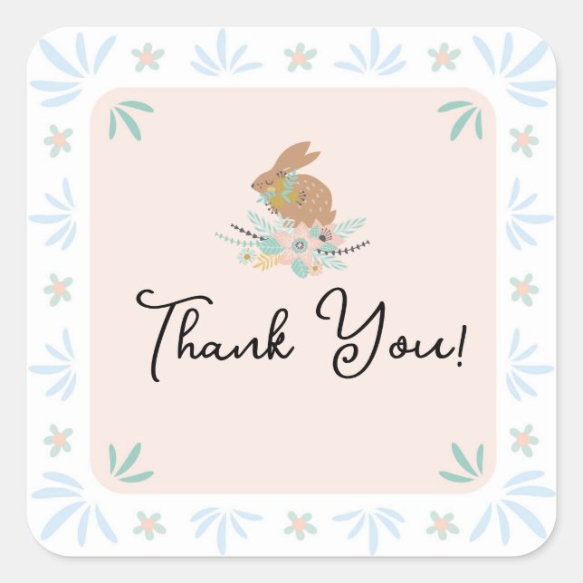 Sticker Carré Jolie Lapin Lapin Lapin Animal 1er Anniversaire fê (Devant)