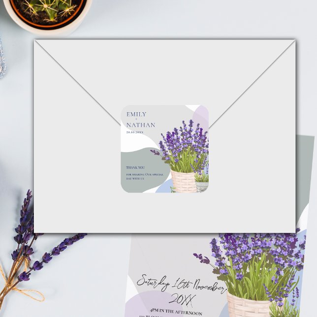 Sticker Carré Jolie lavande violette Mariage Floral Merci (Pretty Purple Lavender Floral Wedding Thank You Square Sticker)