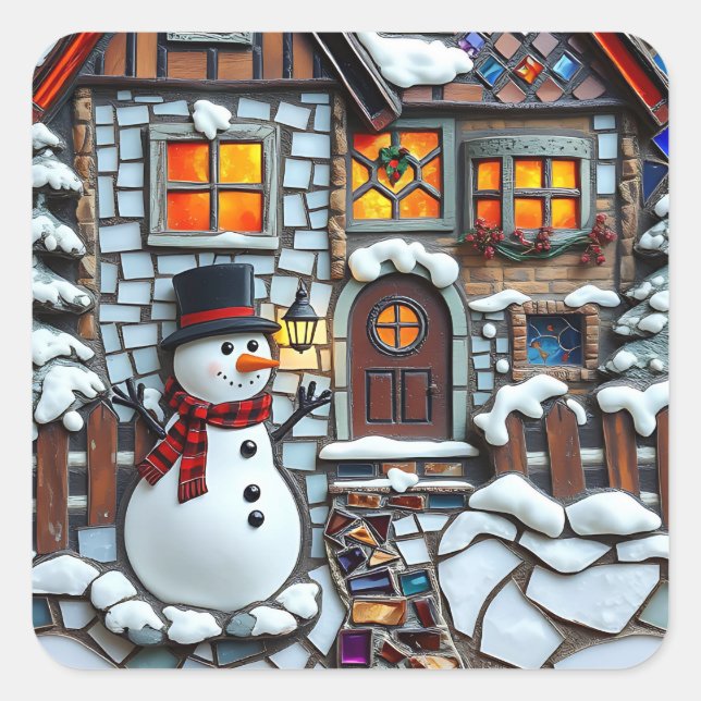 Sticker Carré Jolie mosaïque Carrelage et verre tendu Noël (Devant)