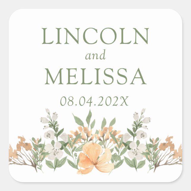 Sticker Carré Jolie Pêche et Mariage floral blanc (Devant)