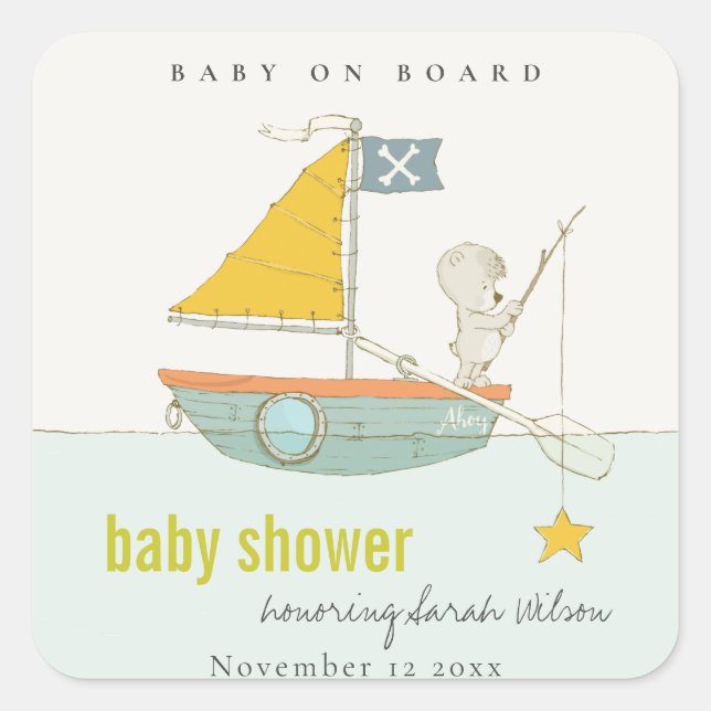 Sticker Carré Jolie pêche Teddy Bear Star Baby shower de voilier (Devant)